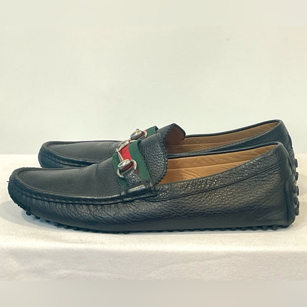 Gucci Leather Drivers, web& horsebit accents, black, silver, M8/W10, EUC - Picture 2 of 15